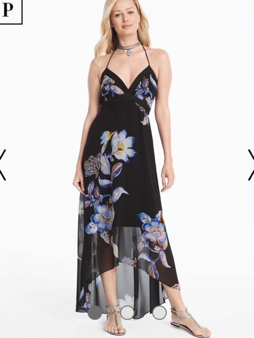 White House Black Market (WHBM) Floral High-Low Cocktail Dress, Size 2P